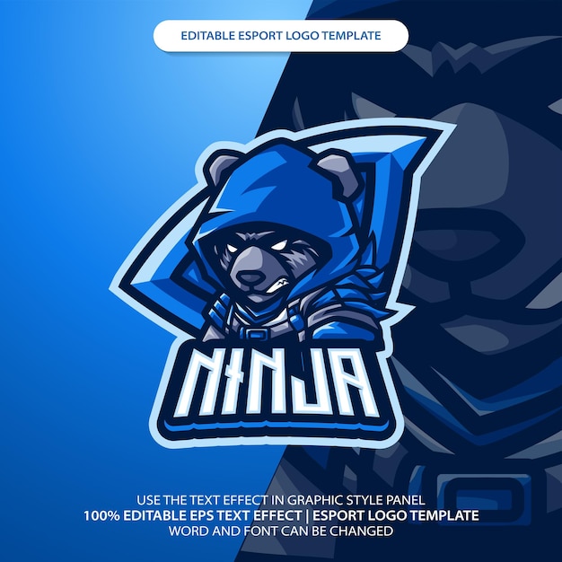 Blue Ice Bear Ninja Dark Esport Mascot Logo Design