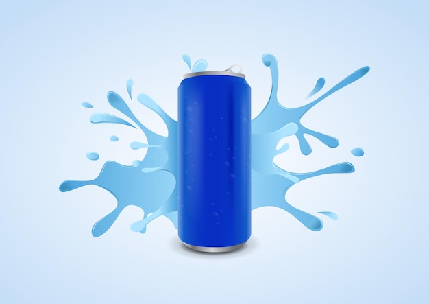 Blue ice cold soda can with water drops