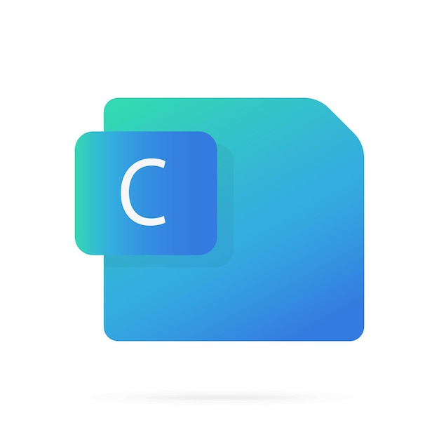 Blue icon of file with C on white background