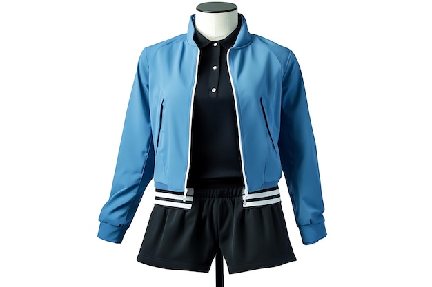 Vector a blue jacket with a white stripe and black shorts with a white stripe