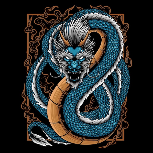 blue japanese dragon design is suitable for t-shirt designs, wallpapers, tattoos and others