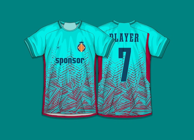 A blue jersey that says " sponsor " on the front.