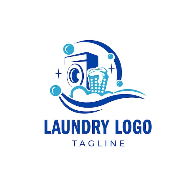 Blue laundry washing machine logo suitable for cleaning business