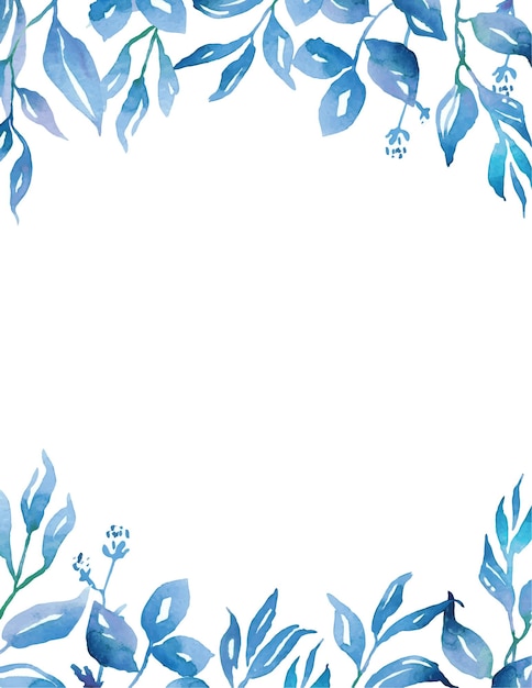 Blue leaves frame Watercolor clipart