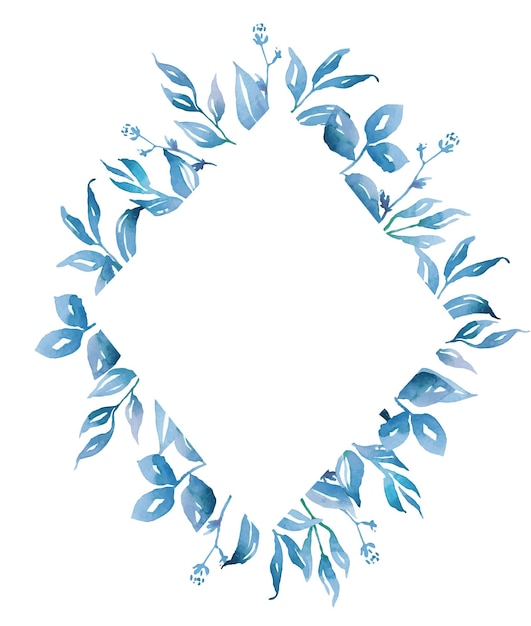 Blue leaves frame Watercolor clipart