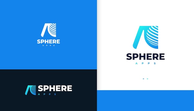 Blue Letter A Logo Design with Sphere or World Concept in Negative Space Style Modern A Initial Logo for Business and Technology Brand Identity