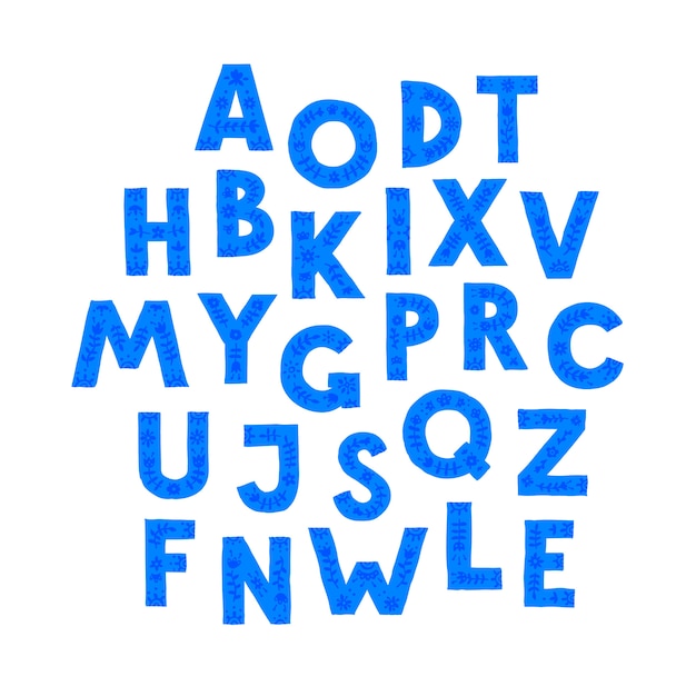 Blue letters in random order.