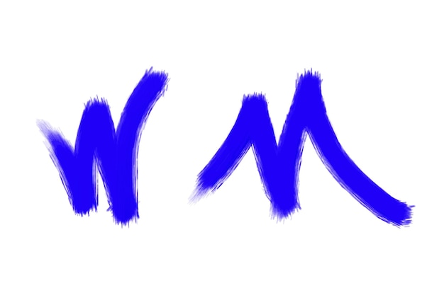 Blue letters w and m drawn with a white background