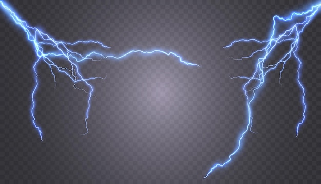 Blue lightning, thunderstorm, stormy weather, Vector illustration