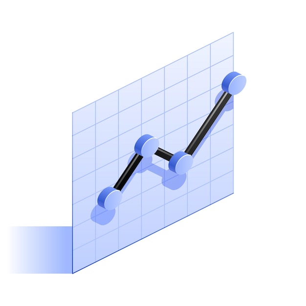 Vector blue line graph with points icon in isometric view