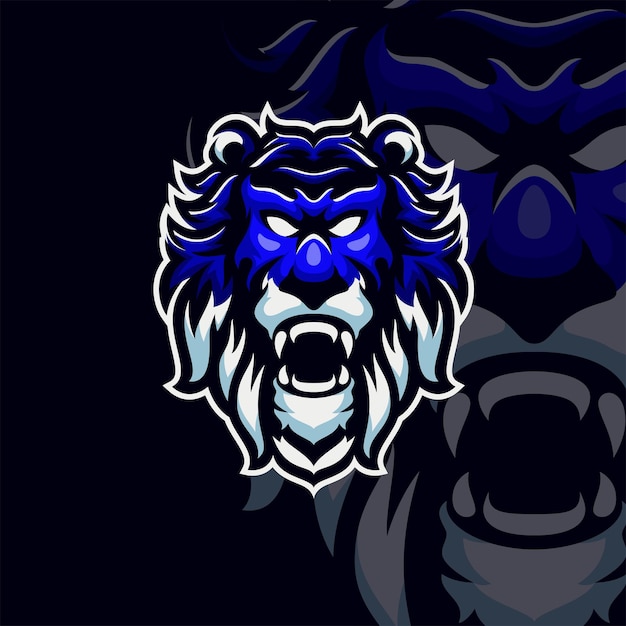 blue lion masscot logo esport premium vector