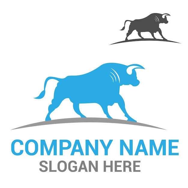 A blue logo with a bull and a bull on it