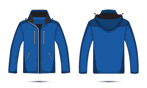 Vector blue long sleeve hooded unisex mountain jacket