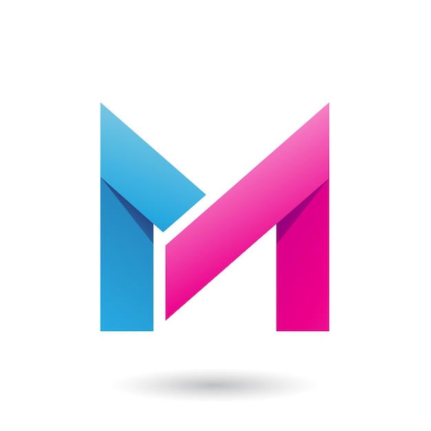 Blue and Magenta Folded Paper Letter M Vector Illustration