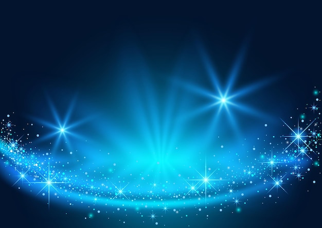 Blue Magic Background with Light Rays with Glittering Stars and Stardust