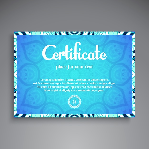 Blue mandala diploma template