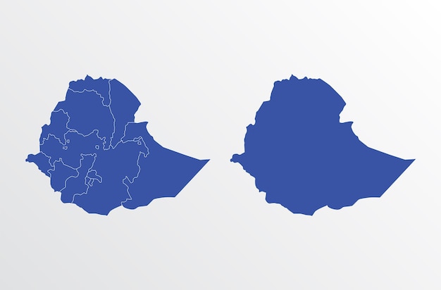 Blue map of Ethiopia with regions