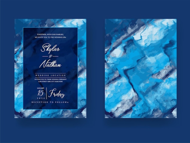 Blue Marble Wedding Invitation Card Template