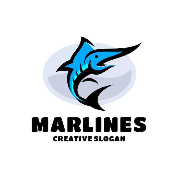 Blue Marlin Fish Character Logo Template