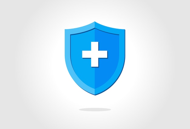 Blue medical health protection shield with cross healthcare medicine protected steel guard concept