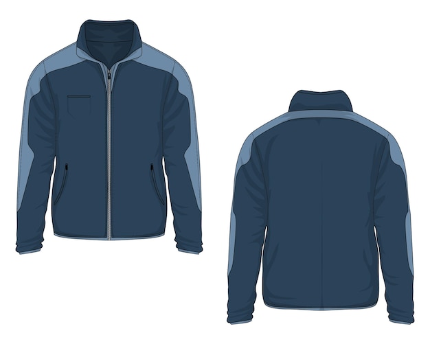 Blue men's warm jacket mockup front and back view