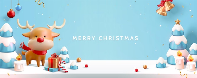 Blue Merry Christmas banner in 3d