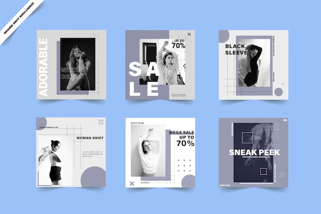 blue minimal fashion social media instagram template bundle post