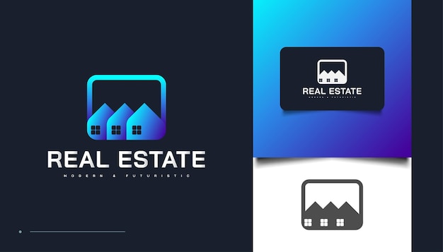 Blue Modern Real Estate Logo Design Template. Construction, Architecture or Building Logo Design Template