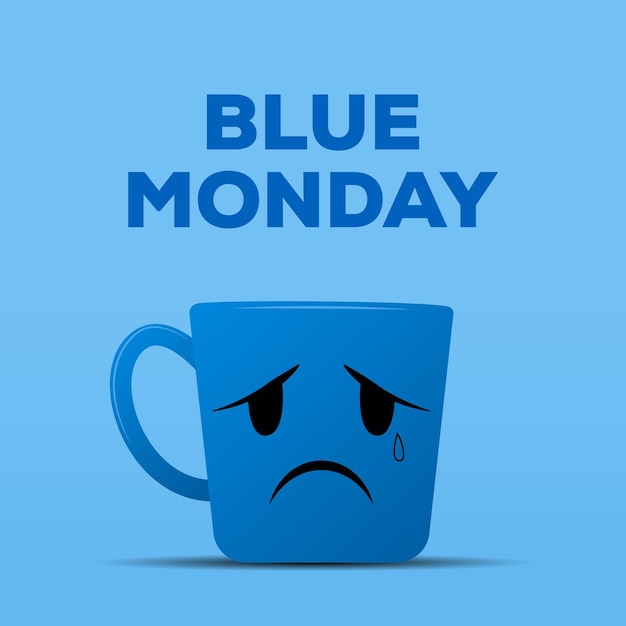 blue monday illustration design concept with blue cup with sad expression