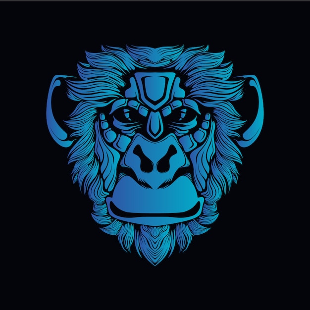 Blue monkey head illustration