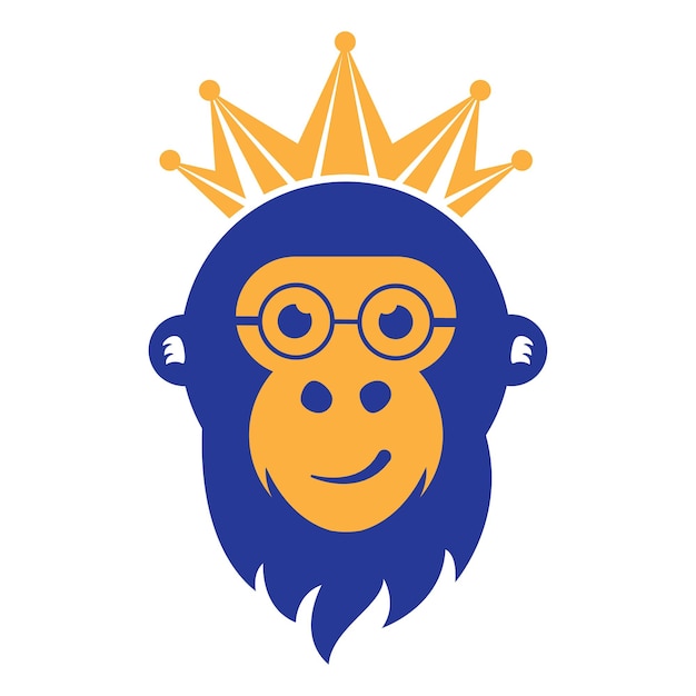 A blue monkey with a crown and glasses