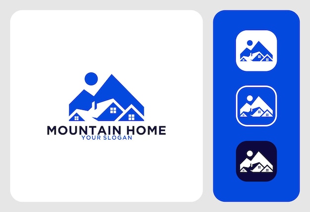 Blue mountain with home logo design