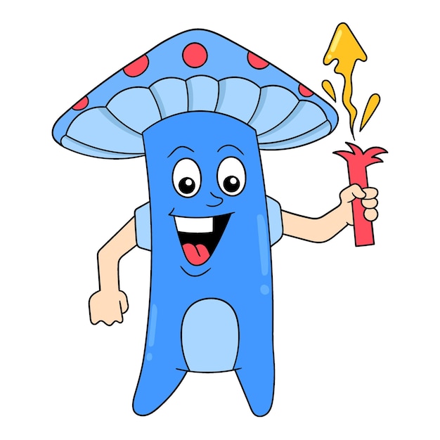 Blue mushrooms are happy bringing new year fireworks doodle icon image kawaii