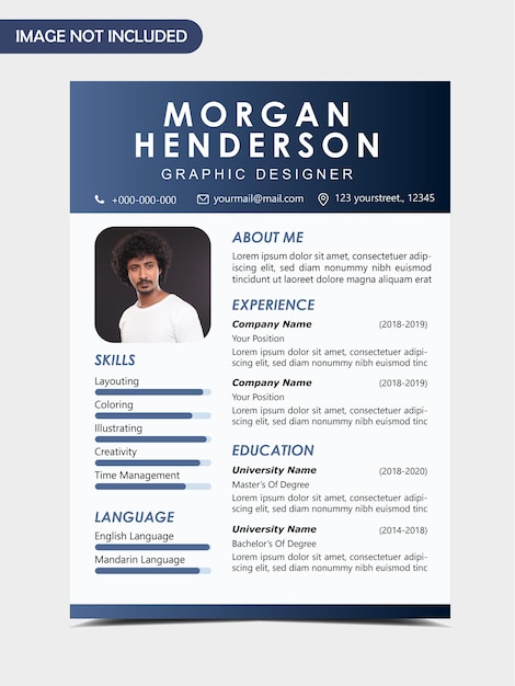 Blue navy gradient header modern simple creative curriculum vitae template