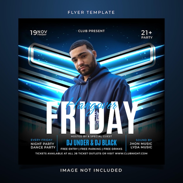 Blue neon friday night party flyer template