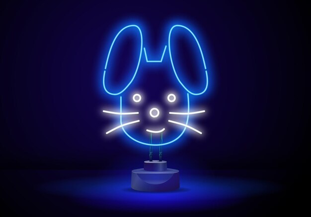 Vector blue neon sign rabbit on black background vector realistic isolated neon sign of mid autumn festival logo for template decoration and covering on the wall background