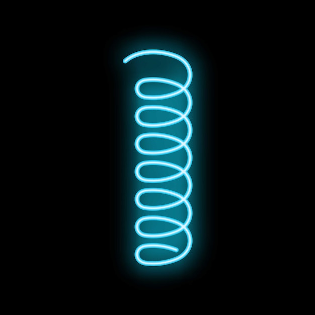 Vector blue neon sign shaped like a flexible metal coil spring glowing