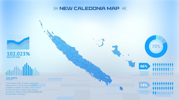 Blue New Caledonia Map with States Political New Caledonia infographic map vector illustration