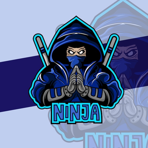 Vector blue ninja in mask esport logo mascot design emblem mascot for sport team concept style