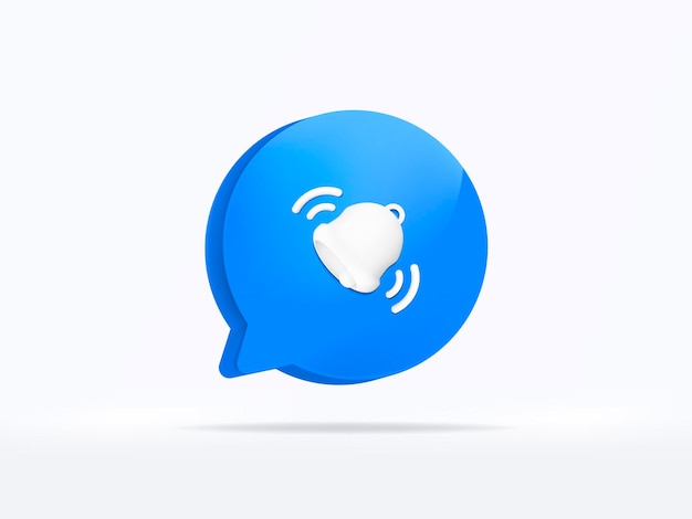 Blue notification alarm icon attention sms sign and internet message. 3D rendering.