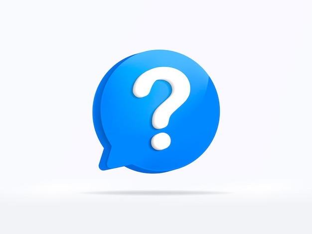 Blue notification question mark icon attention sms sign and internet message. 3D rendering.