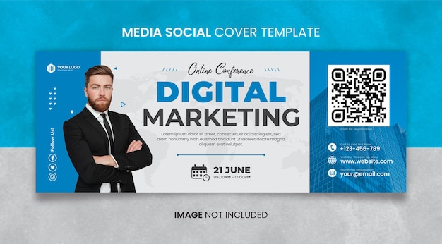 Blue Online Conference Digital Marketing Media Social Cover Template