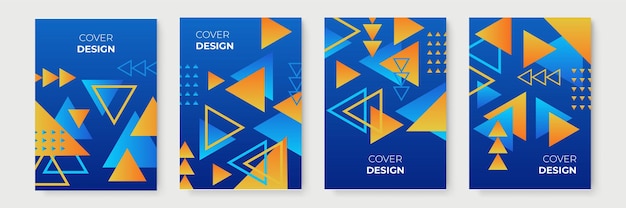 Blue and orange abstract gradient geometric cover designs, trendy brochure templates, colorful futuristic posters. Vector illustration