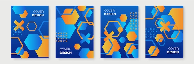 Blue and orange abstract gradient geometric cover designs, trendy brochure templates, colorful futuristic posters. Vector illustration