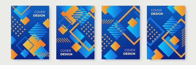 Blue and orange abstract gradient geometric cover designs, trendy brochure templates, colorful futuristic posters. Vector illustration