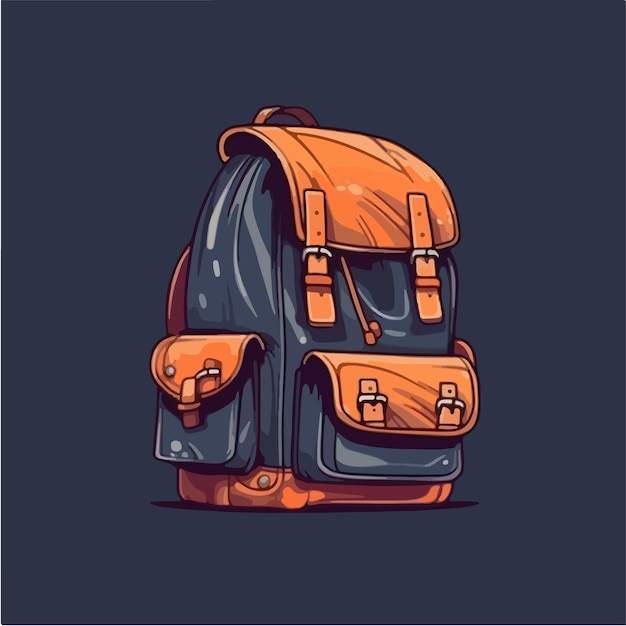 A blue and orange backpack with a black strap and the word bag on it.