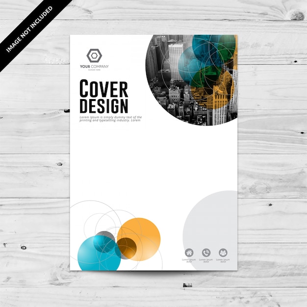 Blue and orange cover design template with cityview and circles