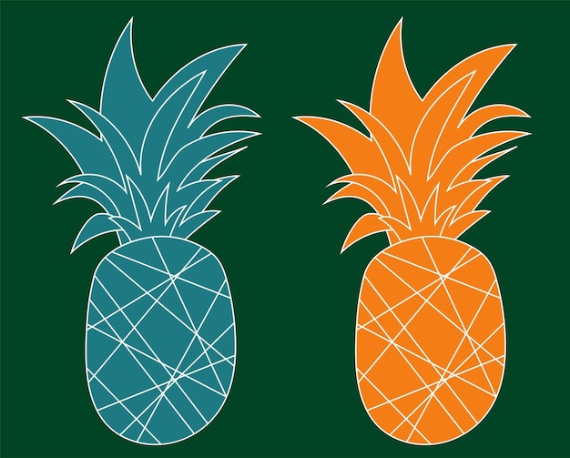 Blue and orange flat pineapples Tropical ananas isolated  Exotic fruits Vector illustration