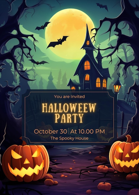 Blue and Orange Halloween Party Poster