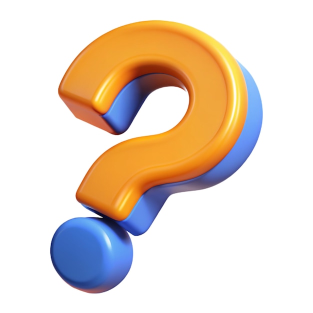 a blue and orange question mark is on a white background